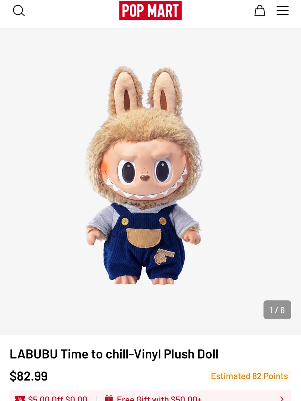 POP MART LABUBU Plush Doll in Tan Fur with Blue Outfit